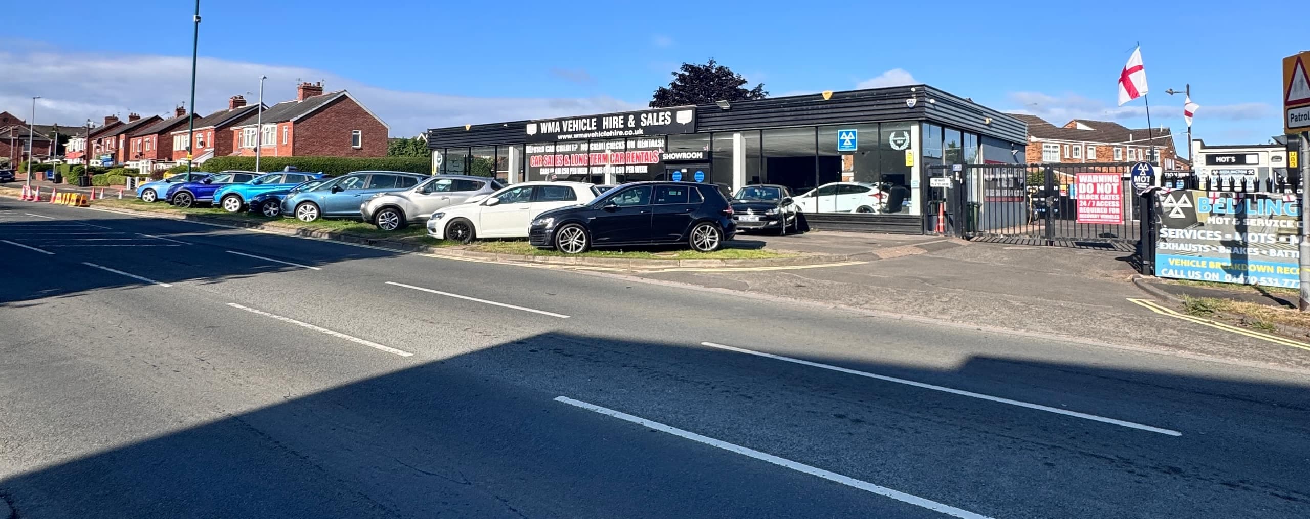 The WMA Motors dealership seen from Glebe Road, Bedlington