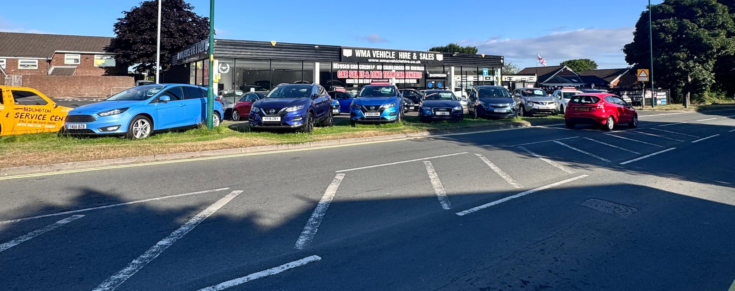 Cars for sale on the WMA Motors forecourt in Bedlington